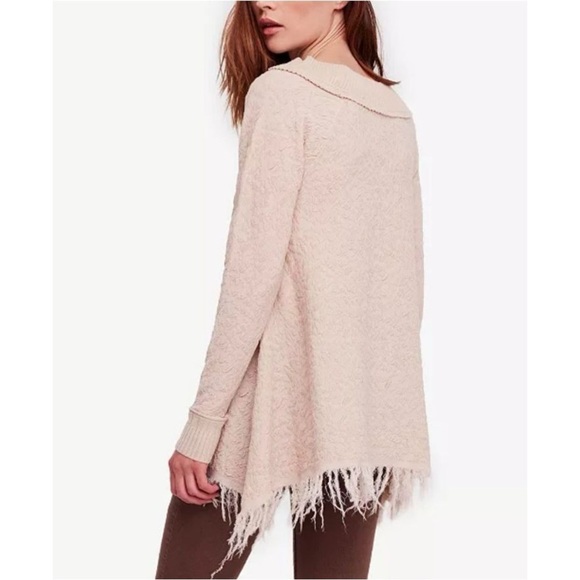 Free People Broken Glass Textured Off-Shoulder Cream Tunic Sweater - Picture 3 of 12